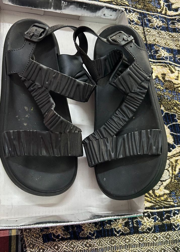 Black Ruffle Detail Sandals