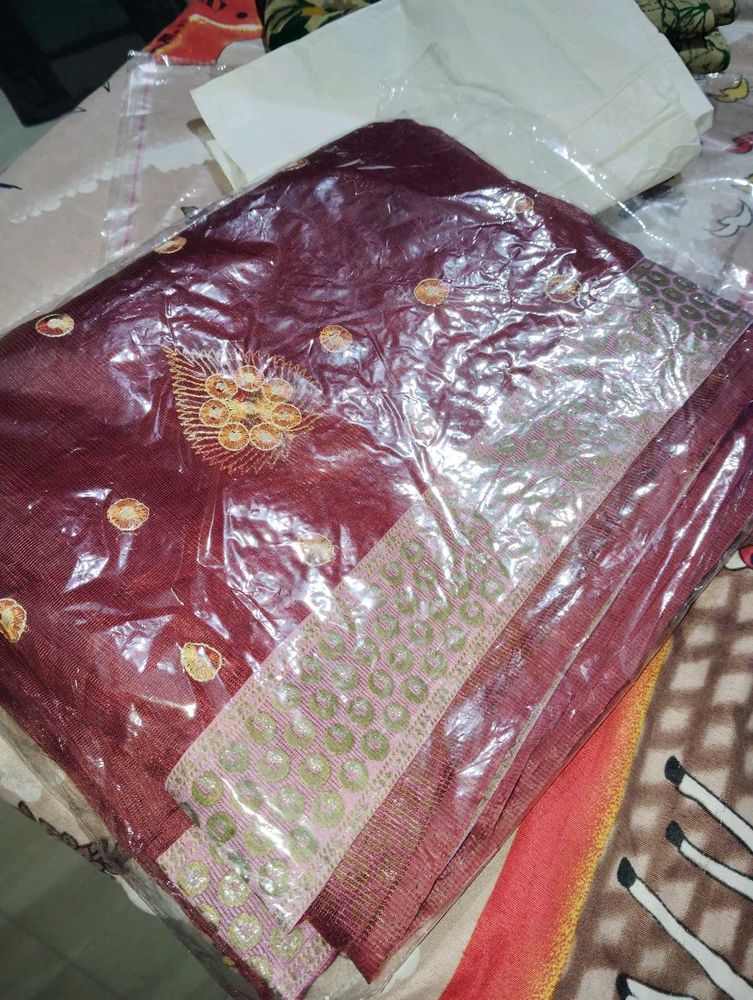 Maroon Embroidered Saree