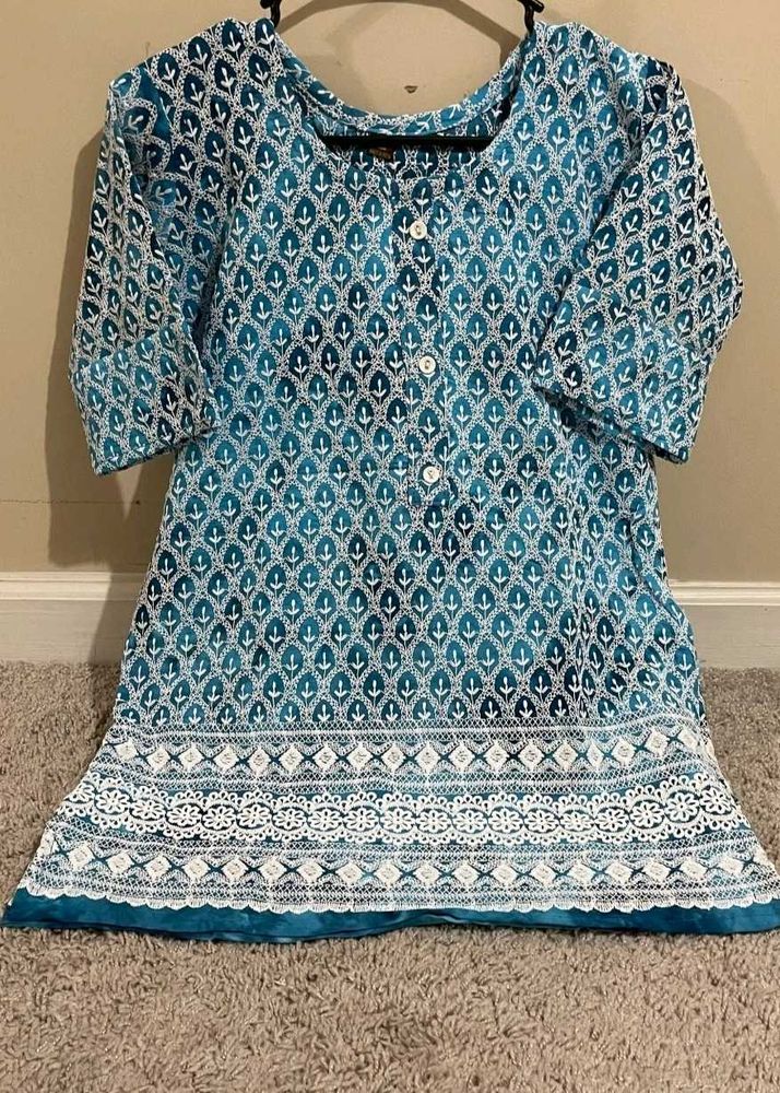 Elegant Blue Printed Kurta With Free Gifts