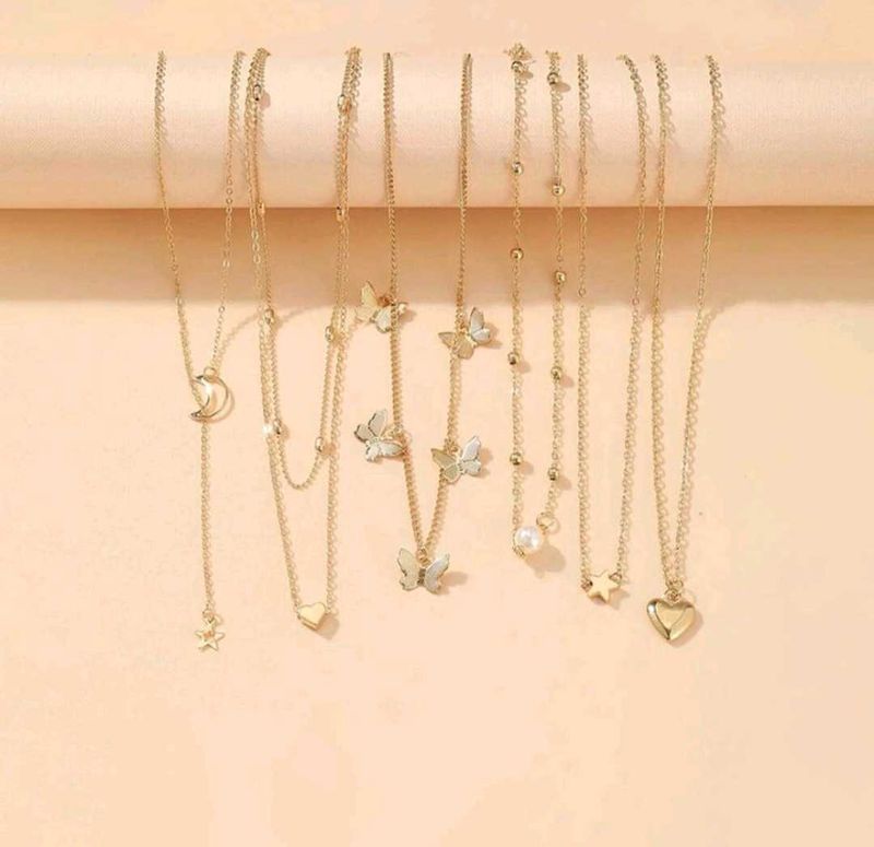 Golden Charm Necklace Set