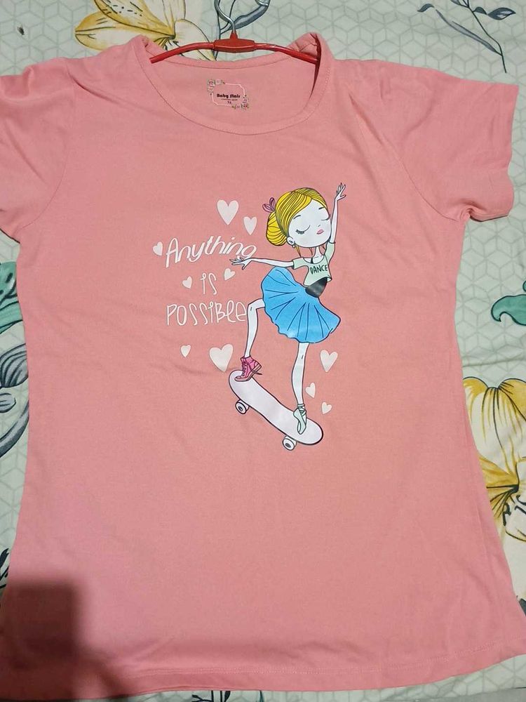 Pink Colour T Shirt.. With Cute Print 😘