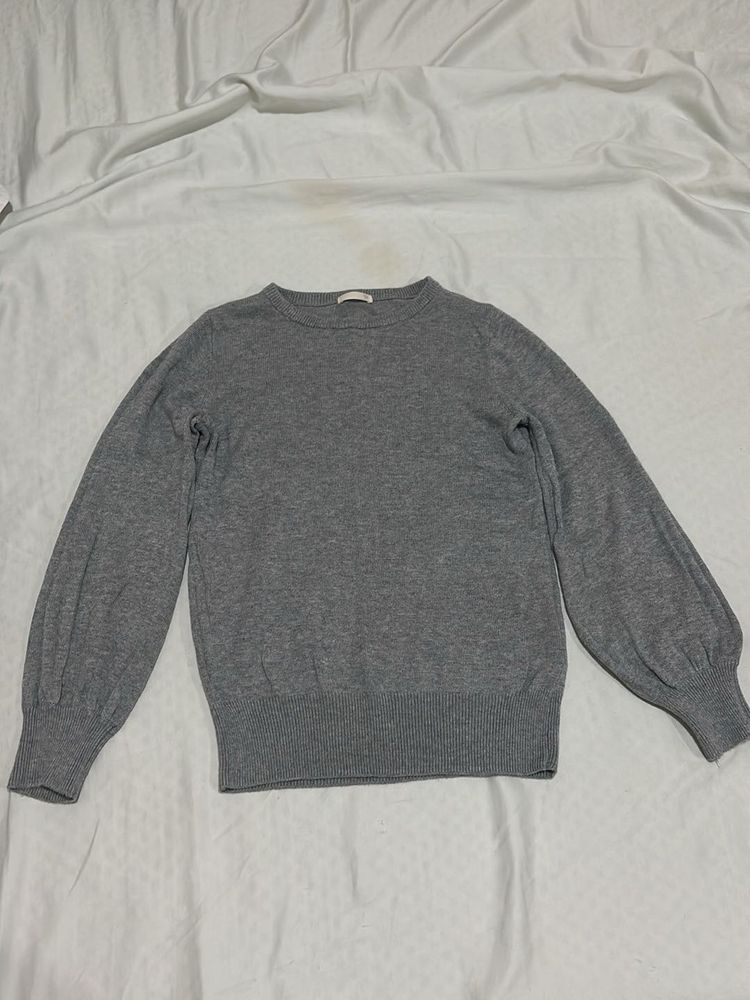 Gray Crewneck Balloon Sleeve Sweater