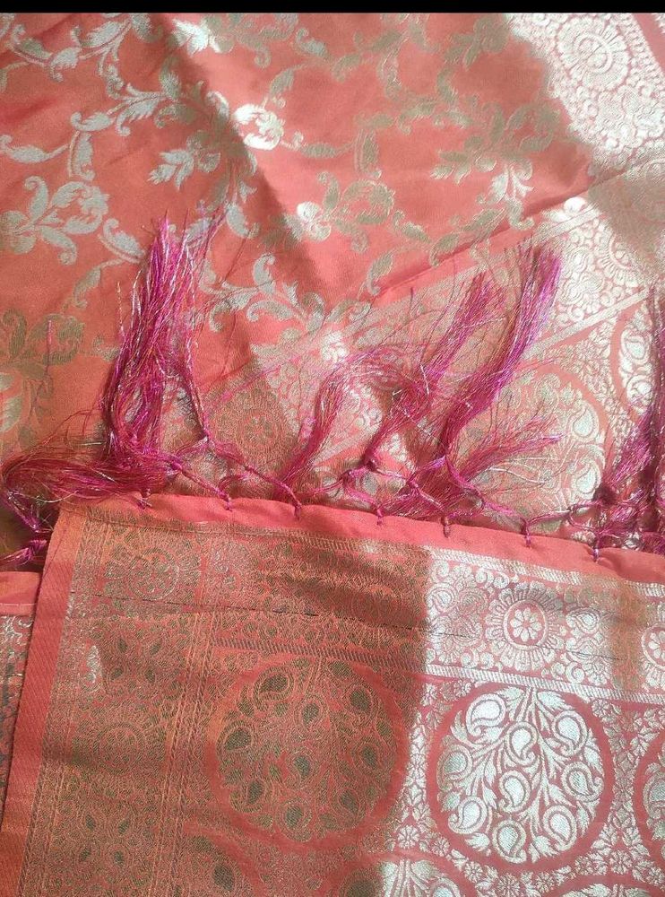 Elegant Peach Banarasi Saree