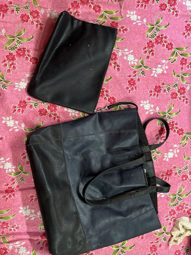 Black Tote Bag with Pouch