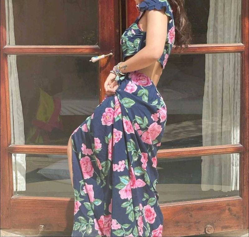 Pretty Floral Back Cut Out Dress