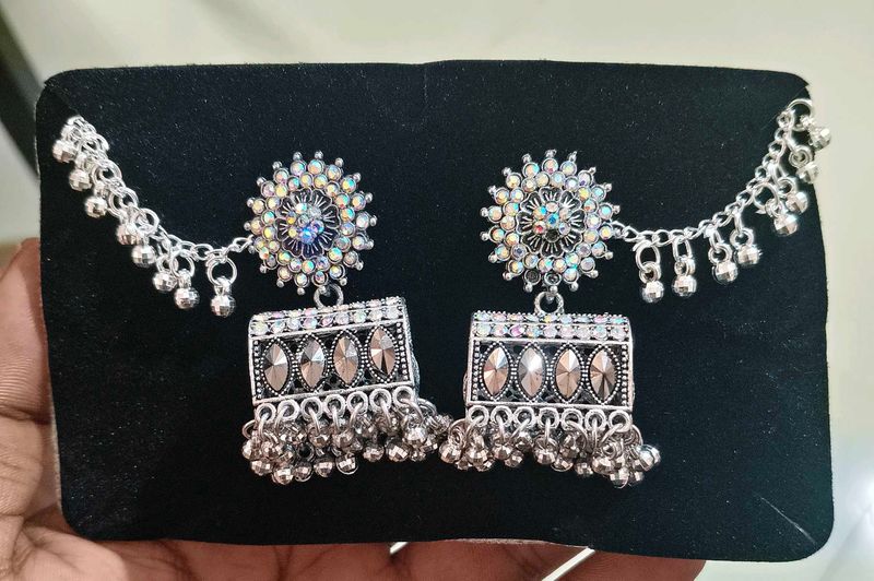 Silver Tone Jhumka Earrings