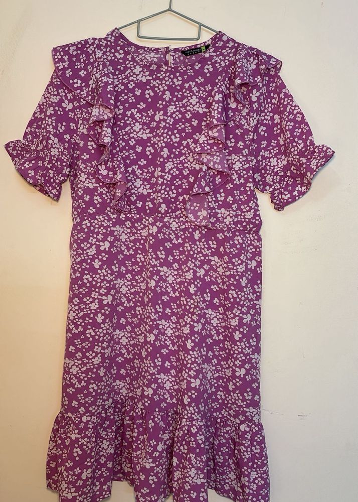 Purple Floral Ruffle Dress