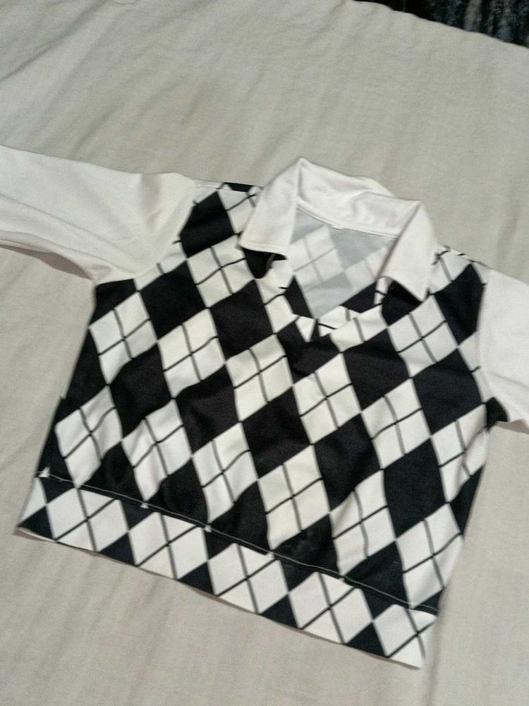 Argyle Print Long Sleeve Top