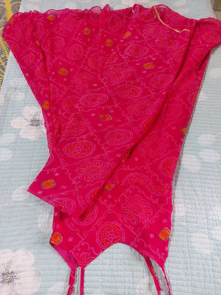 Pink Anarkali Kurta With Dupta.