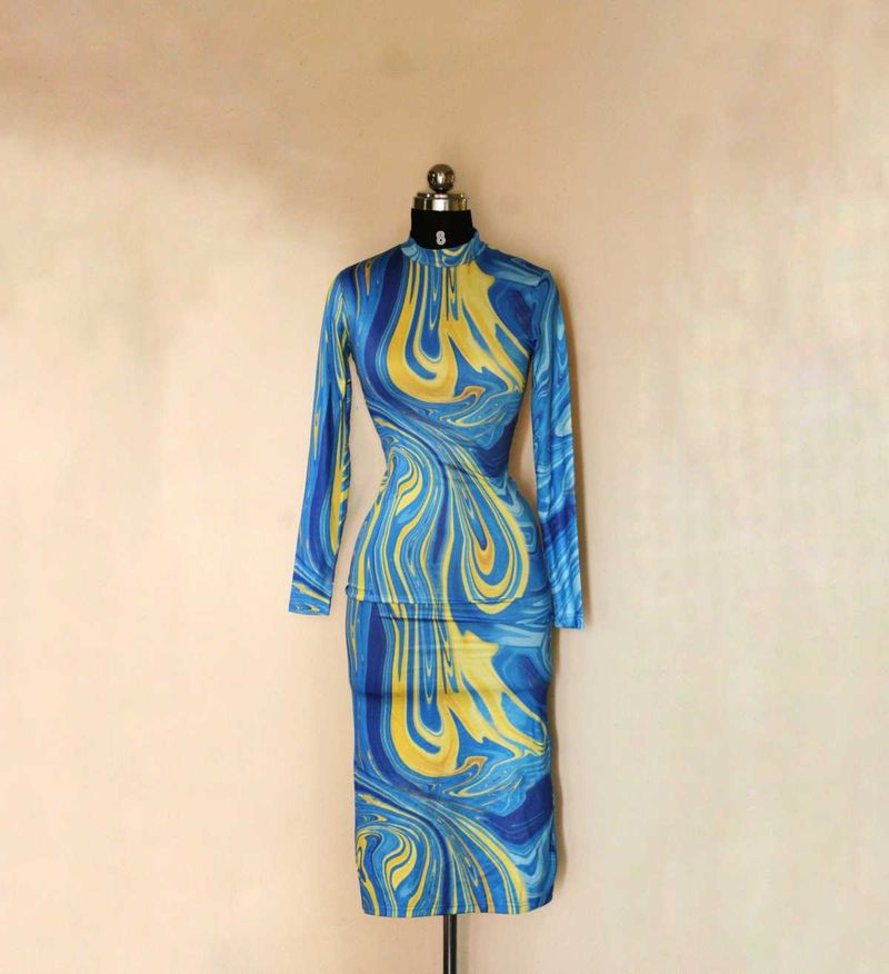 Urbanic Blue and Yellow Marble Dress