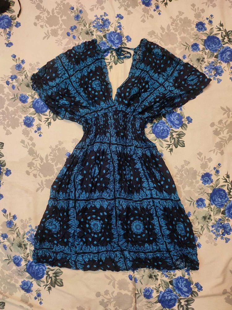 Blue Pattern kimono maxi midi Dress