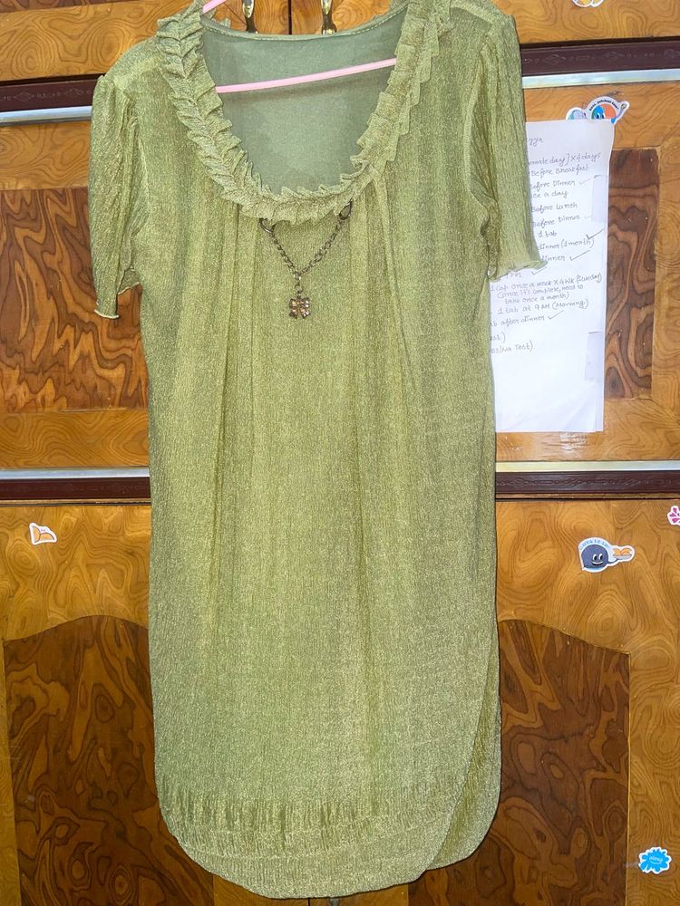 Olive green sheer Stretchable Top With lining XL