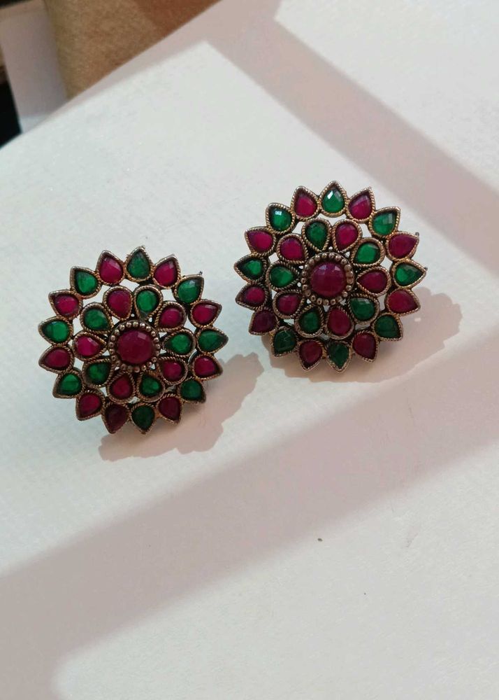 Floral Stone Stud Earrings