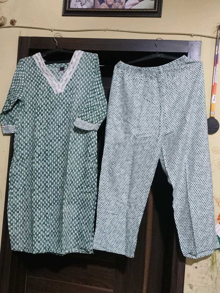 Green Printed Kurta Set