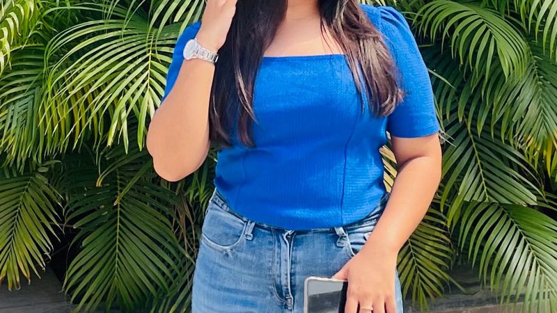 Blue Puff Sleeve Top square neck