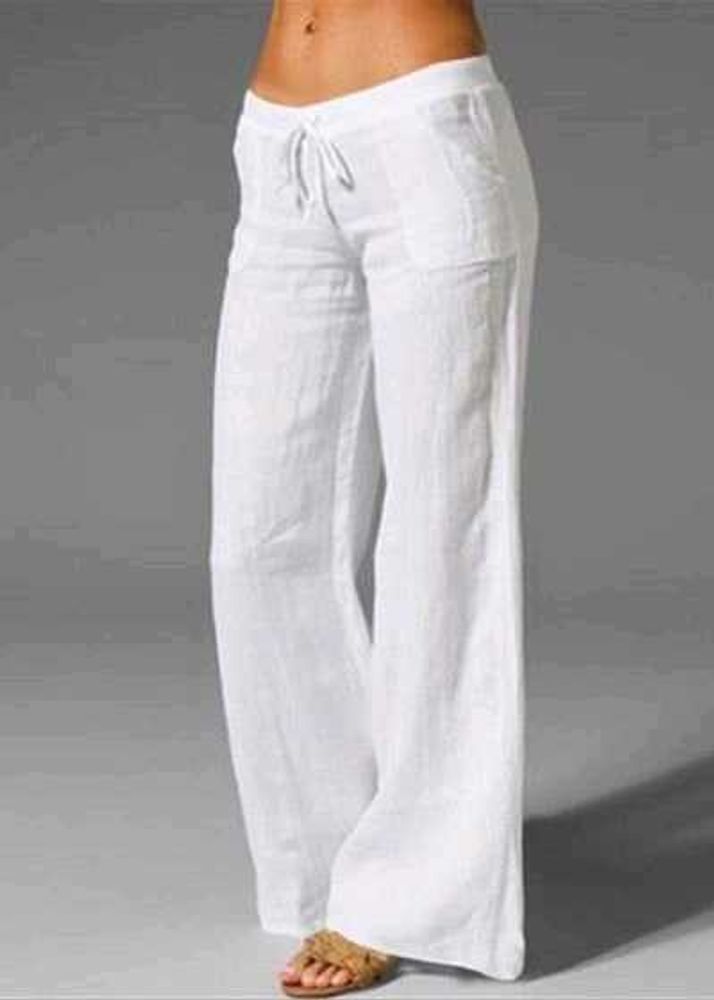 White Linen Wide Leg Pants