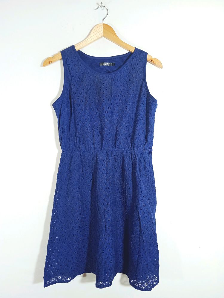 Abof Blue Colour Lase Fabric Basic Dress(Women)