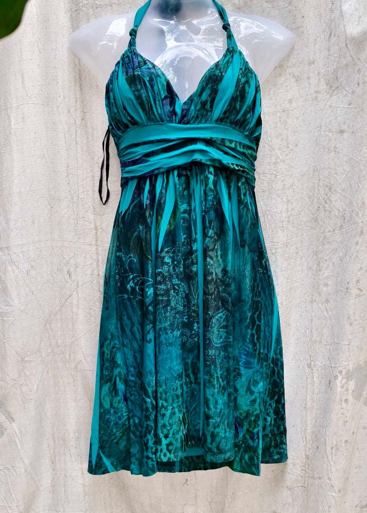 768. Teal Halter Mini Dress