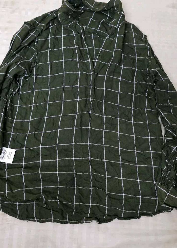 Olive Green Grid Round Neck Tunic