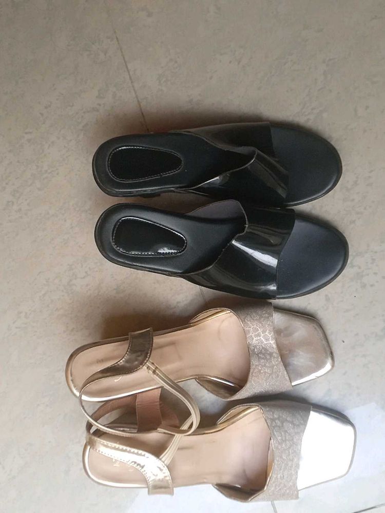 Golden+black Heels