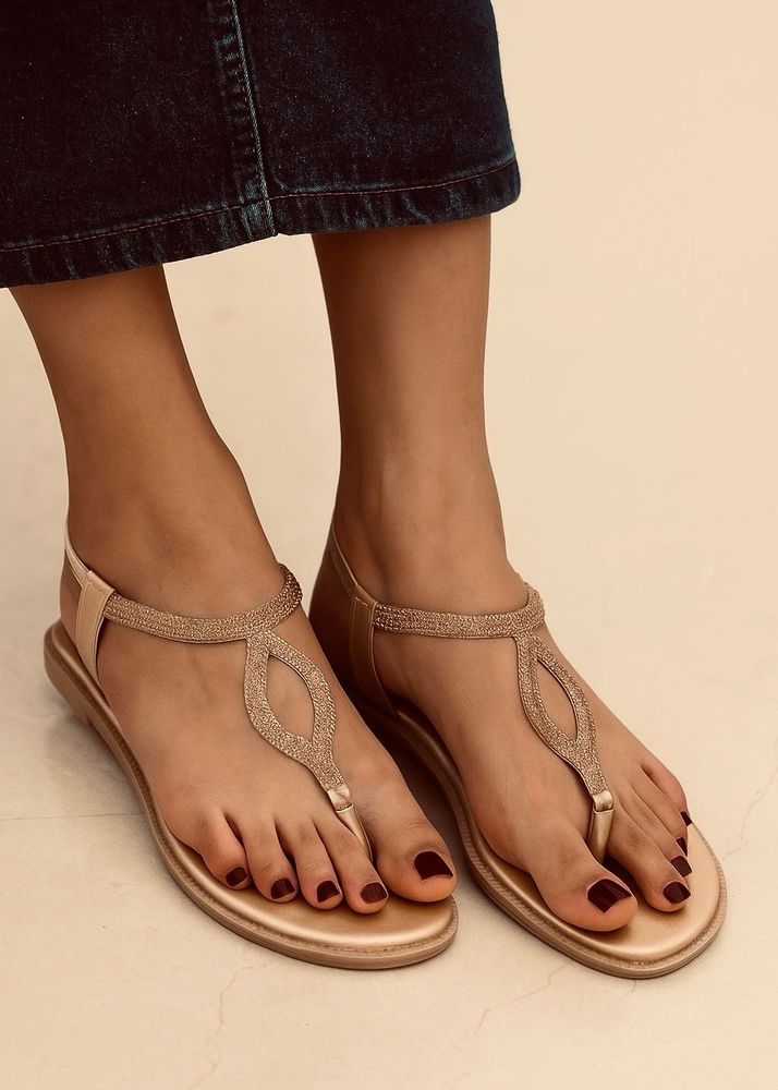 Metallic Gold Strap Flat Sandals