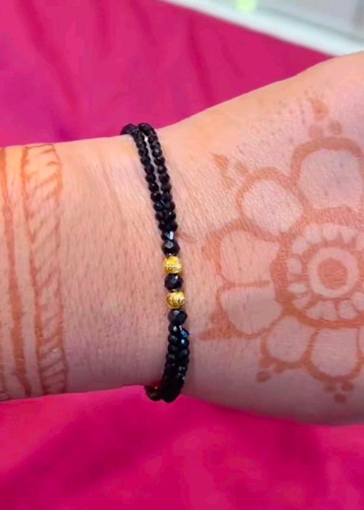 Elegant Black Crystal Bracelet with 22K Gold Beads