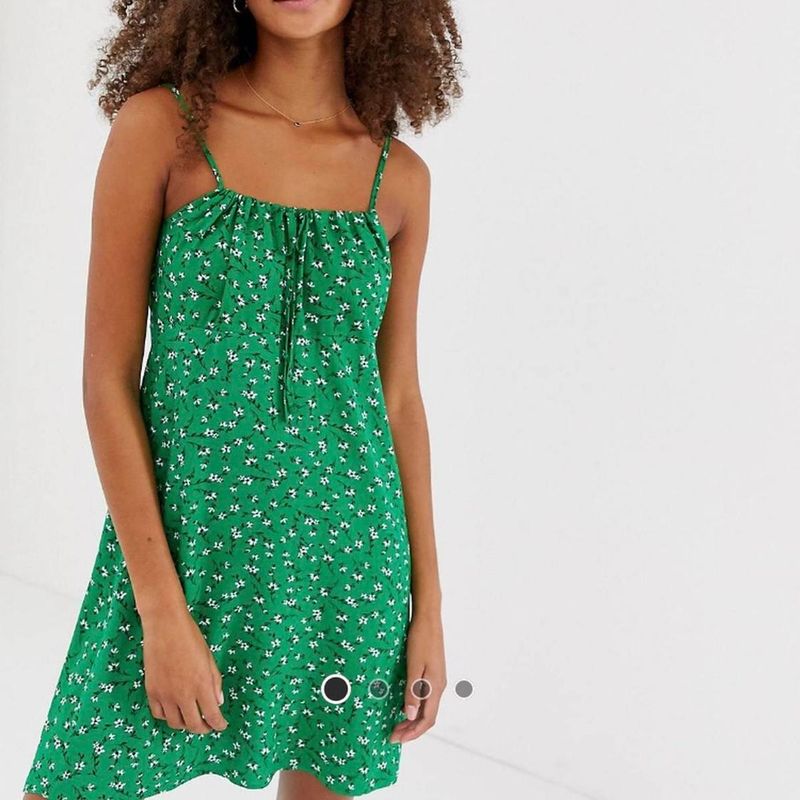 Tie-up Floral Green Mini Dress