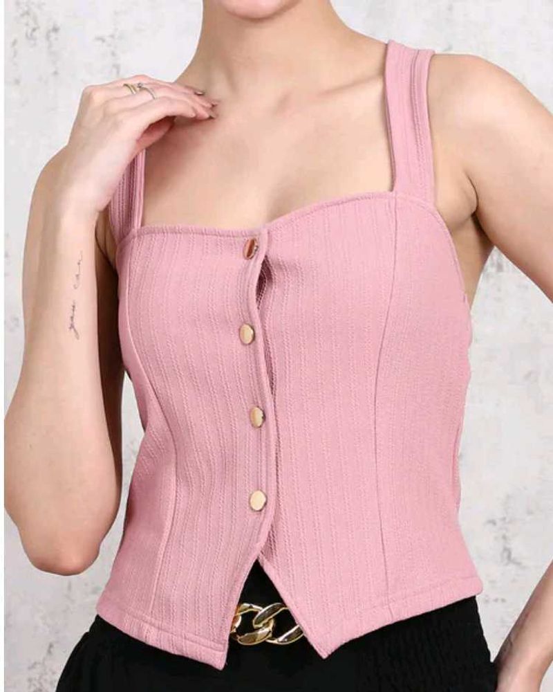 SHEIN BRAND Cute Pink Button-Down Tank Top