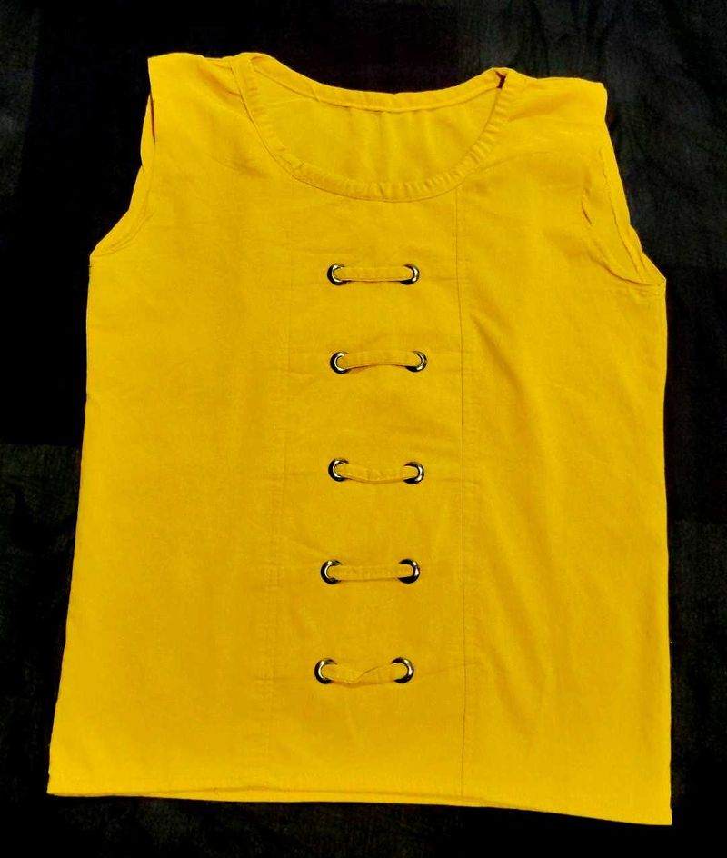 Yellow Lace-Up Sleeveless Top