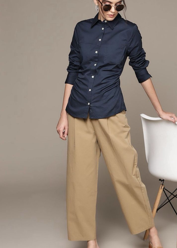 Original Mango Navy Blue Button-Down Shirt