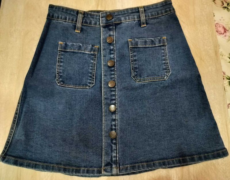 Button-Front Denim Mini Skirt