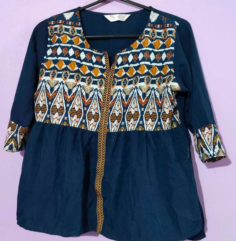 Patterned Navy Tunic Top