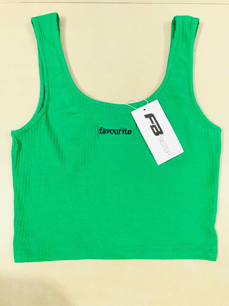 Stylish Green Ribbed Crop Tank Top – Size S