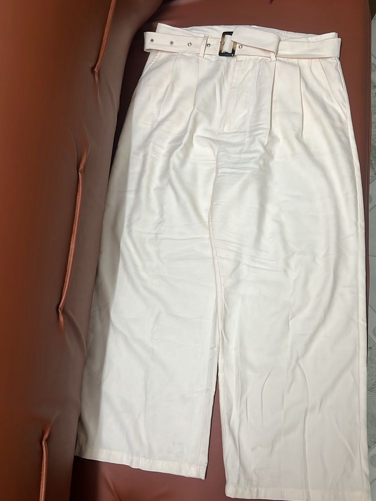 Wide-Leg White Belted Pants