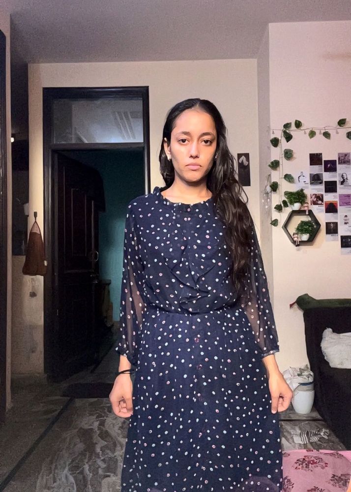 Navy Polka Dot Midi Dress