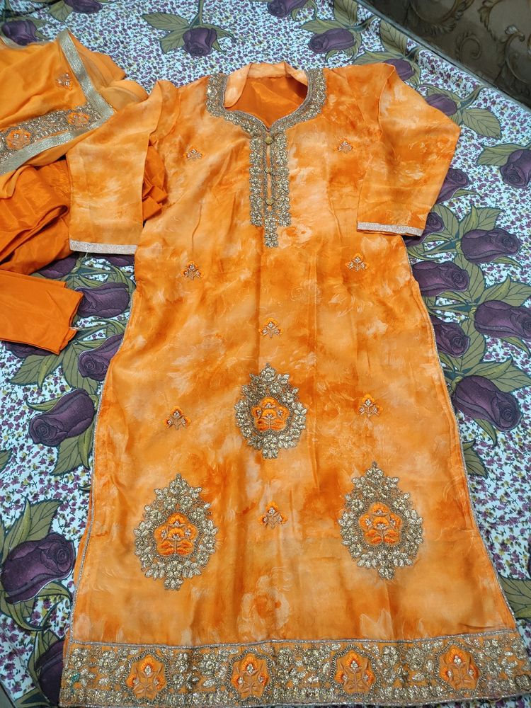Orange Embellished Salwar Kameez Suit