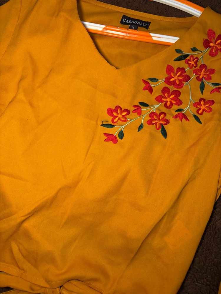 Mustard Floral Embroidered Top