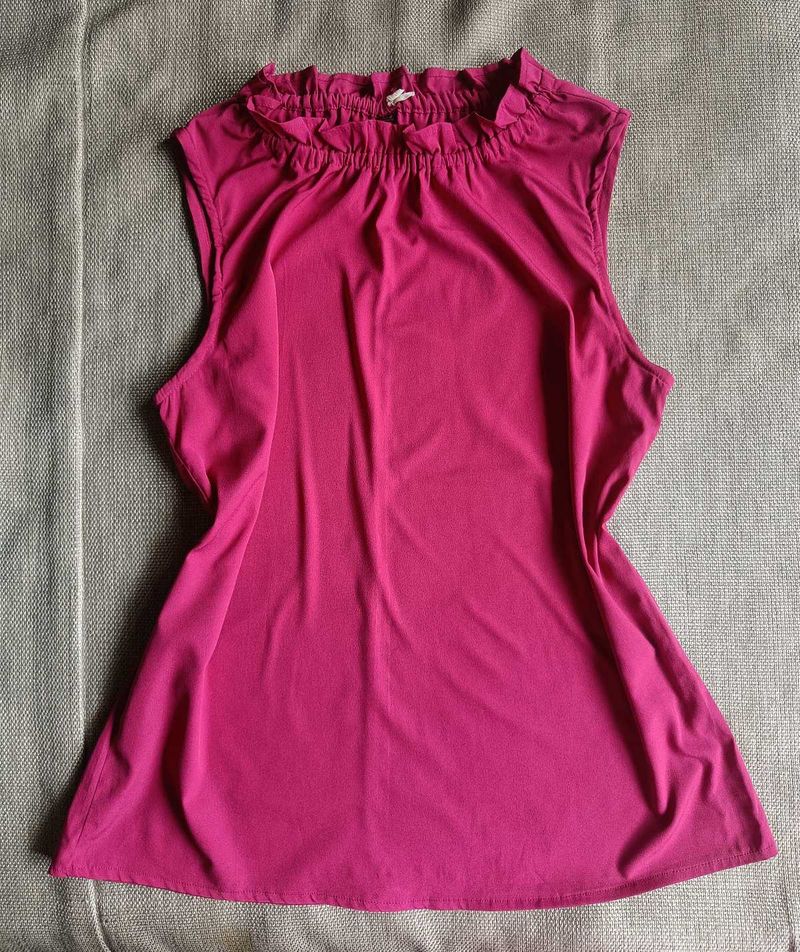 Magenta Ruffle Neck Top