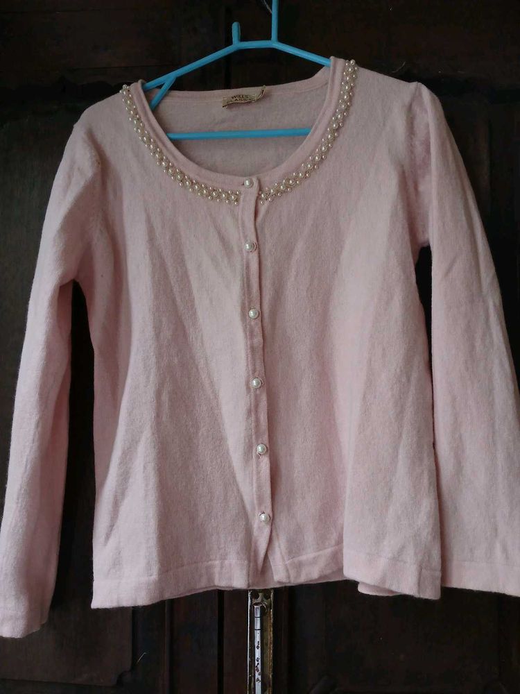 Pink Pearl Embellished Cardigan
