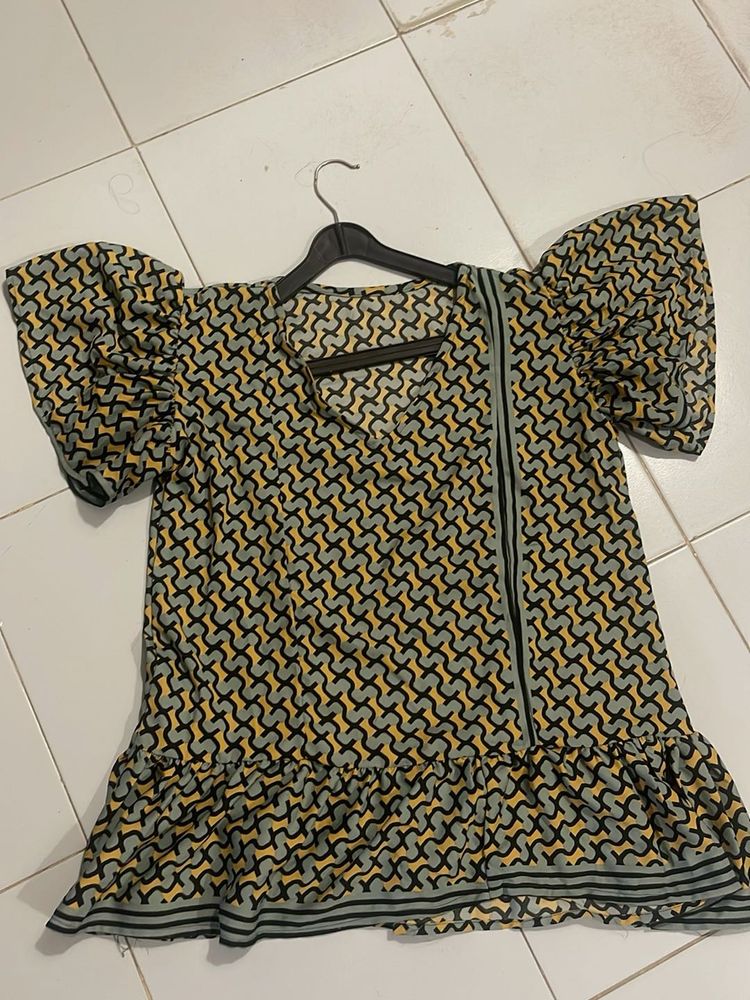 Patterned Ruffle Mini Dress