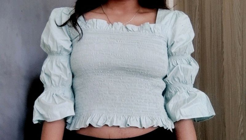 Teal Blue Off Shoulder Top