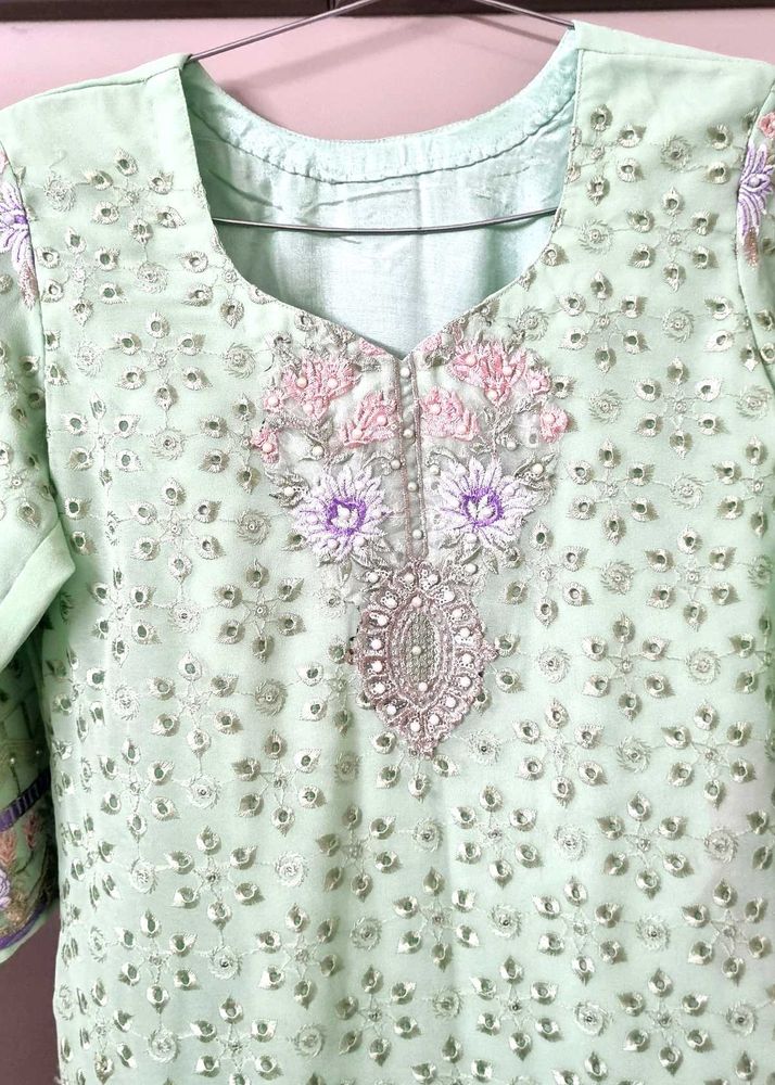 Elegant Mint Green Embroidered Kurti