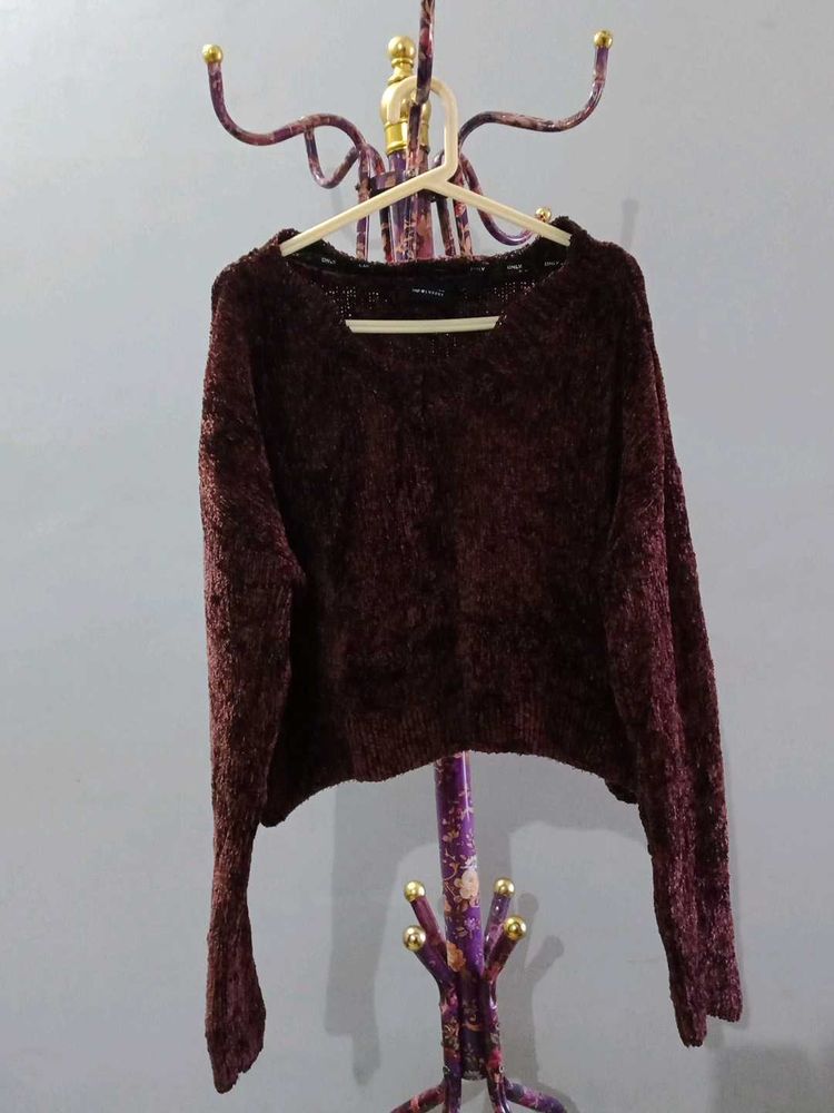 Burgundy Cropped Knit Sweater
