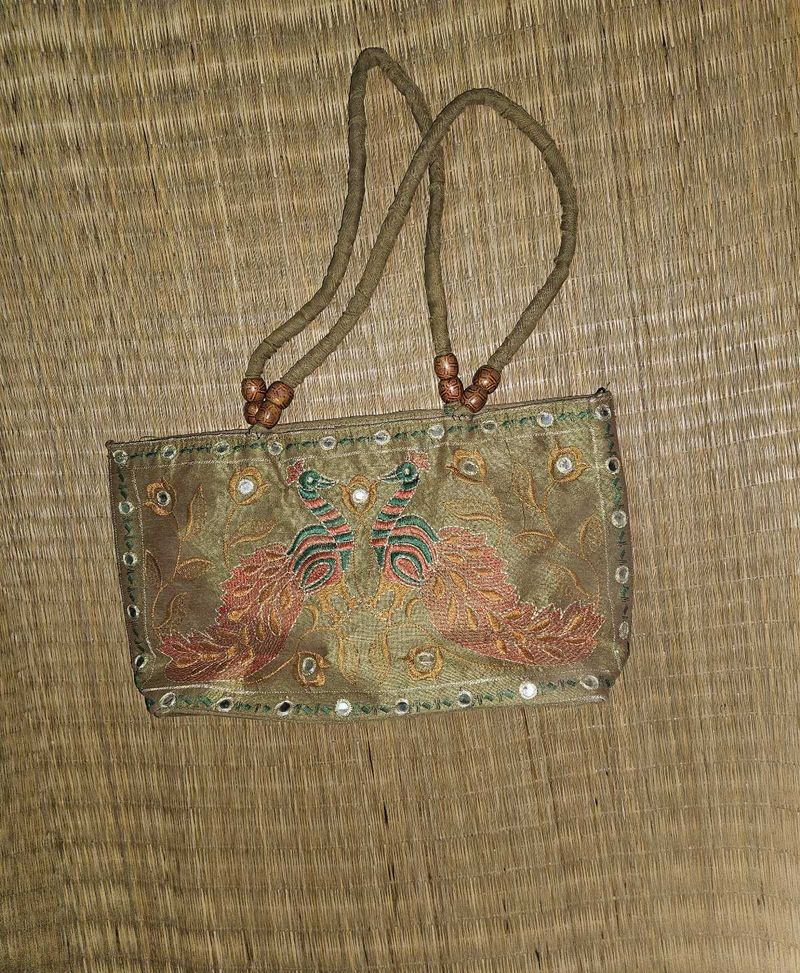 Peacock Designed Embroidered Handbag