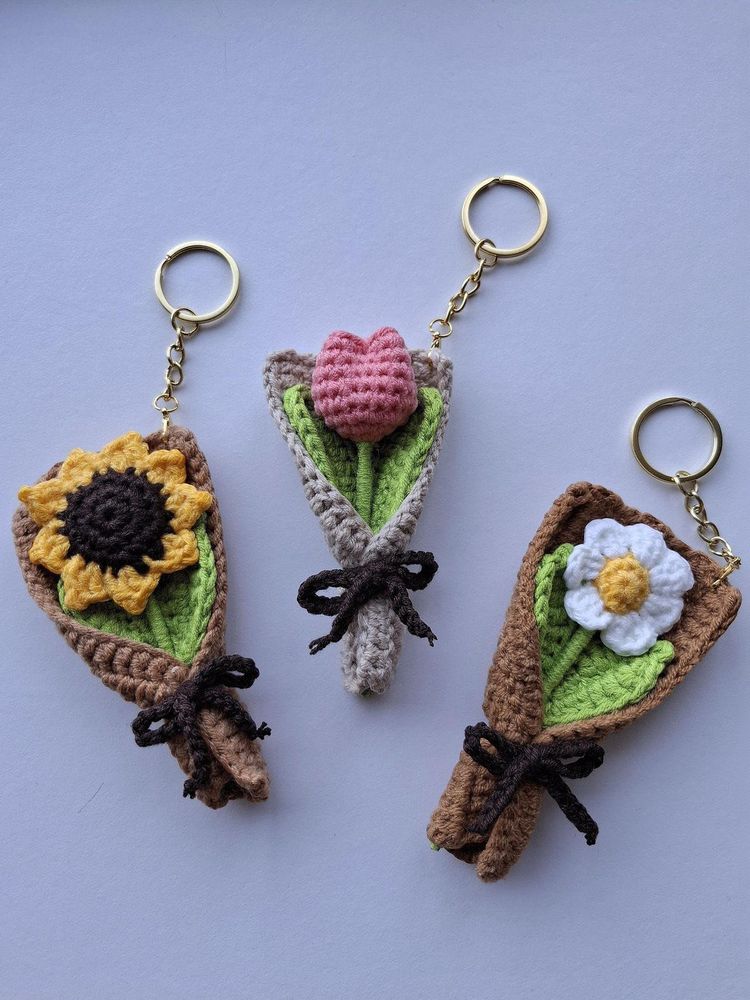 Crochet flower keychains