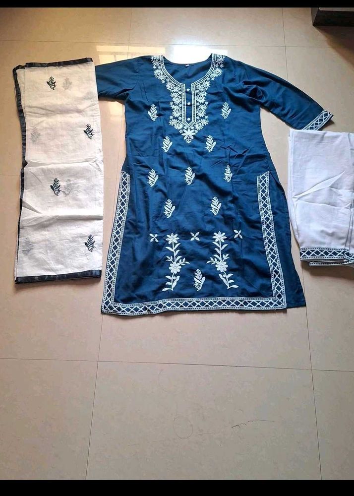 Embroidered  Chikni Kari Kurti Set