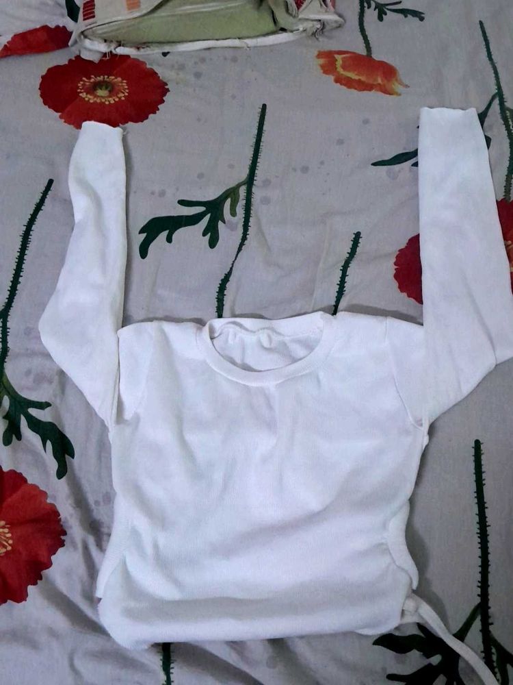 White Crop Top With Side Tie-ups