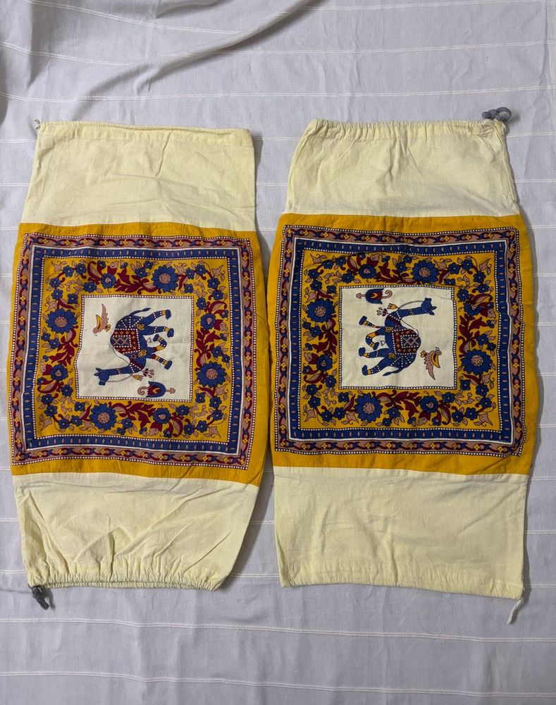 Yellow Cotton Round Cushion Covers (2)