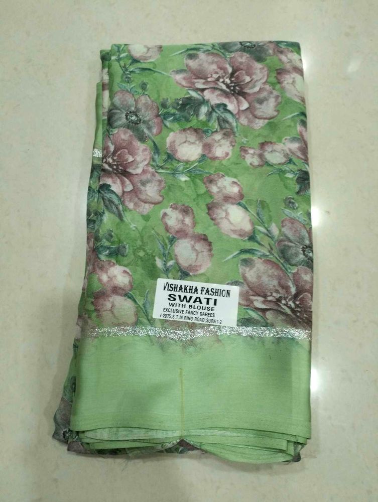 Floral Green Saree