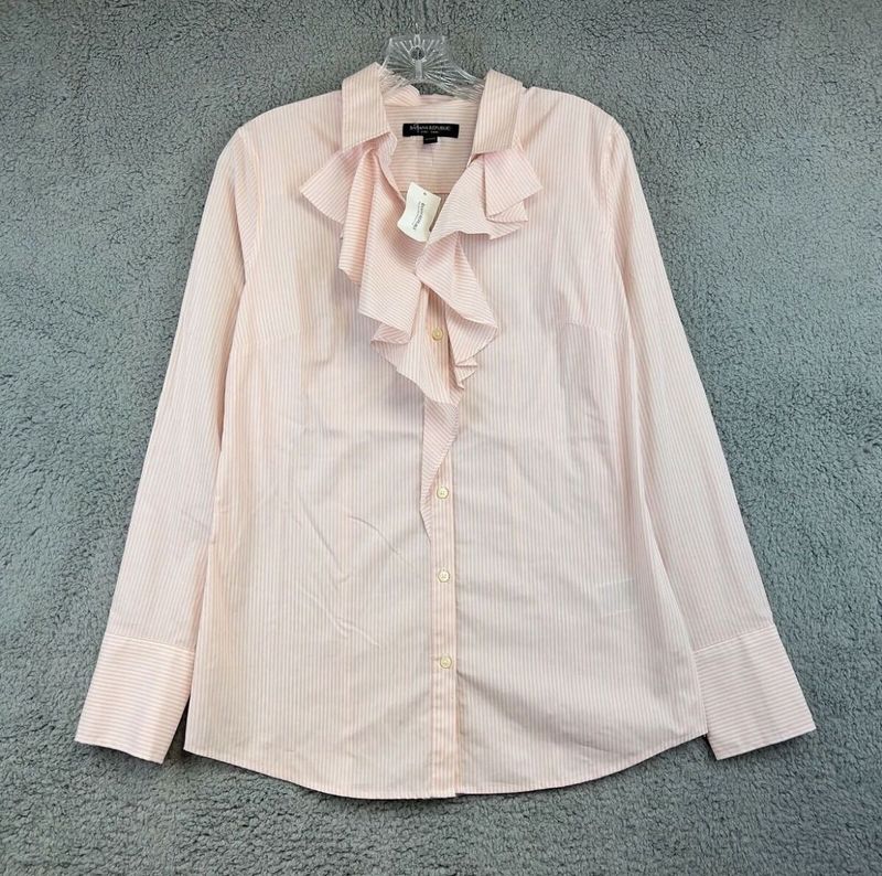 Banana Republic Brand Striped Ruffle Shirt